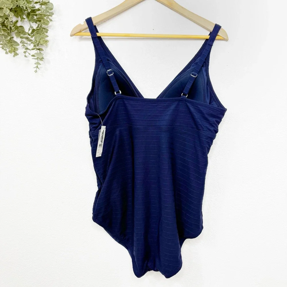 Lands' End Women's Navy One Piece Swimsuit Tummy Control UPF 50 Size L NWT
